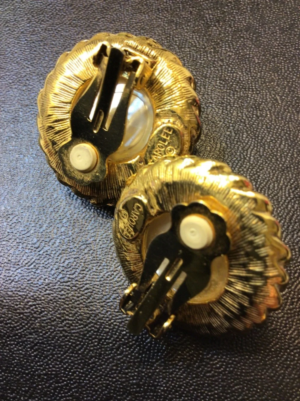 Carolee Signed DESIGNER CLIP-ON Faux Pearl Gold Tone Clip-on Earrings